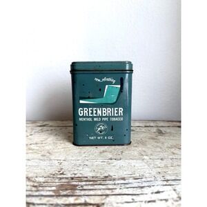 Vintage Greenbrier Tobacco Tin – Green Metal Advertising Can USA